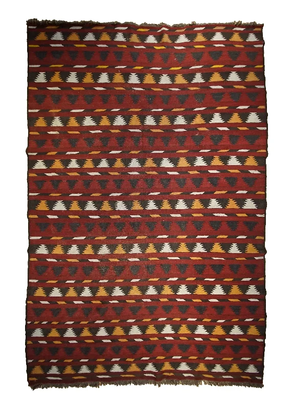 Oriental Rug Afghan Handmade Area Tribal 7'1"x10'10" (7x11) Red Multi-color Kilim Geometric Design #A33526