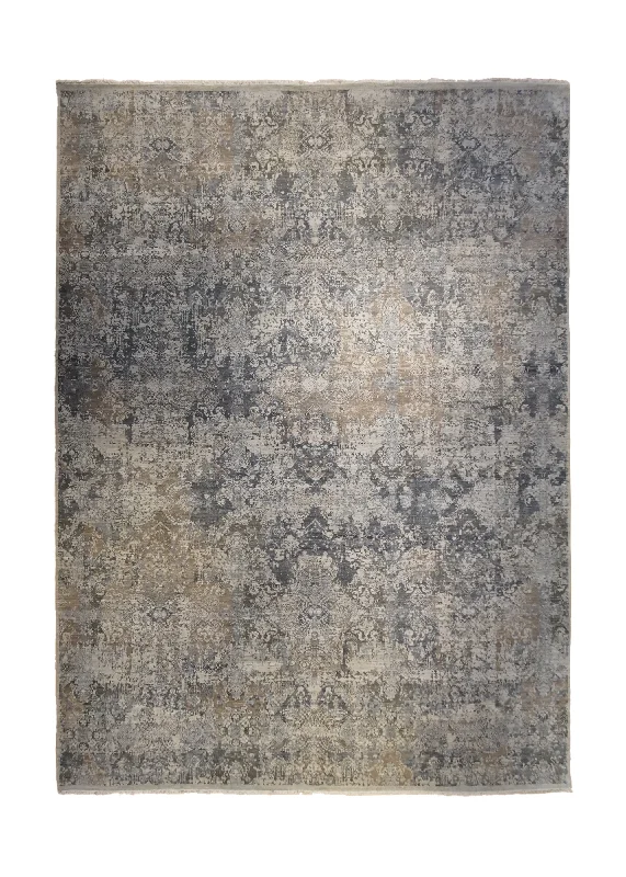 Oriental Rug Indian Handmade Area Modern 10'0"x14'0" (10x14) Whites/Beige Erased Abstract Design #A33235