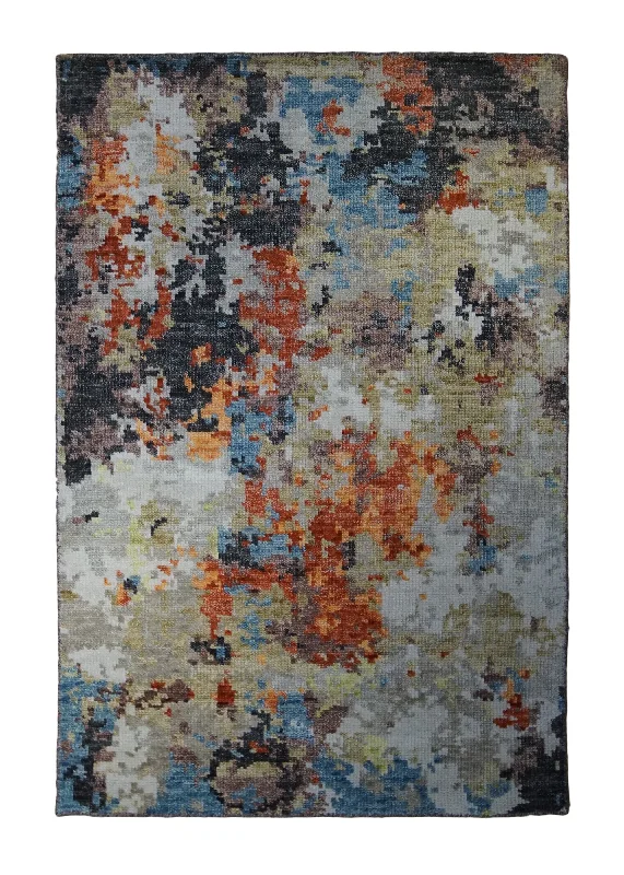 Oriental Rug Indian Handmade Area Modern 4'0"x6'0" (4x6) Multi-color Red Splatter Abstract Design #A33159