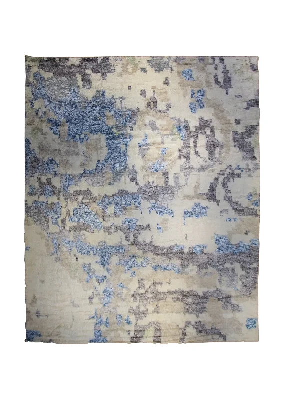 Oriental Rug Indian Handmade Area Modern Neutral 12'0"x15'0" (12x15) Whites/Beige Gray Gray Splatter Abstract Design #A33320