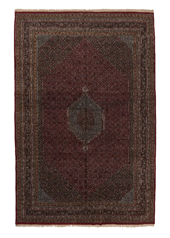 Oriental Rug Indian Handmade Area Traditional 12'1"x18'3" (12x18) Red Blue Herati Bijar Design #35154