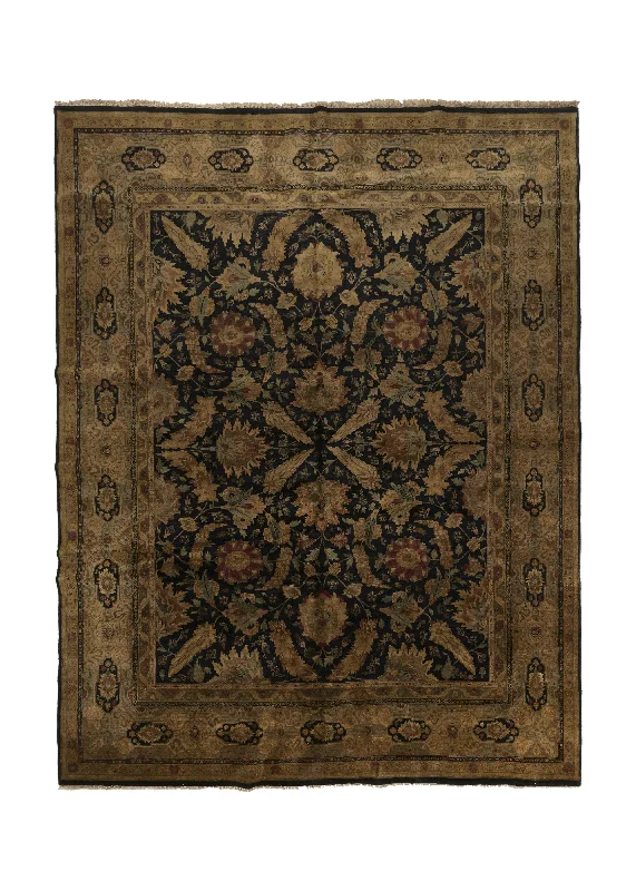 Oriental Rug Indian Handmade Area Transitional 11'11"x15'10" (12x16) Whites/Beige Black Jaipur Floral Design #34914