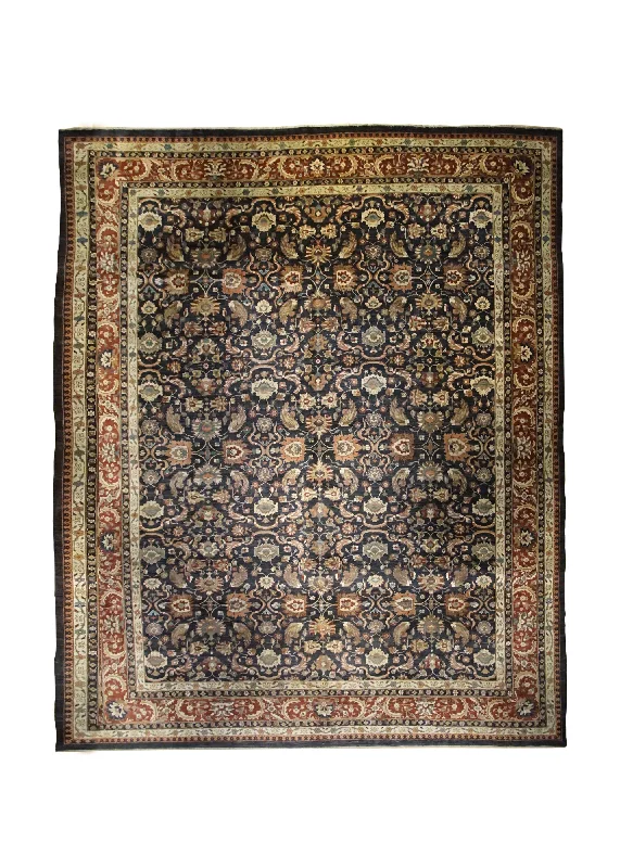 Oriental Rug Indian Handmade Area Transitional 13'9"x16'7" (14x17) Black Red Oushak Floral Design #A33123