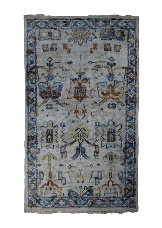 Oriental Rug Indian Handmade Area Transitional 3'0"x5'1" (3x5) Whites/Beige Blue Geometric Oushak Design #A33161