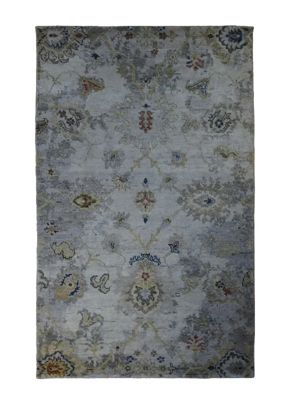 Oriental Rug Indian Handmade Area Transitional 3'0"x4'11" (3x5) Whites/Beige Gray Floral Oushak Design #A33184