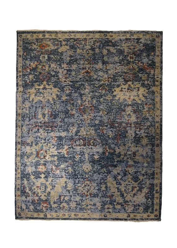 Oriental Rug Indian Handmade Area Transitional 8'1"x10'3" (8x10) Blue Yellow/Gold Red Floral Erased Abstract Design #A33163