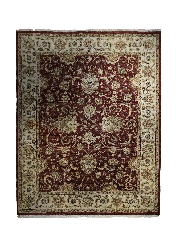 Oriental Rug Indian Handmade Area Transitional 7'11"x9'10" (8x10) Red Whites/Beige Floral Oushak Design #A33529