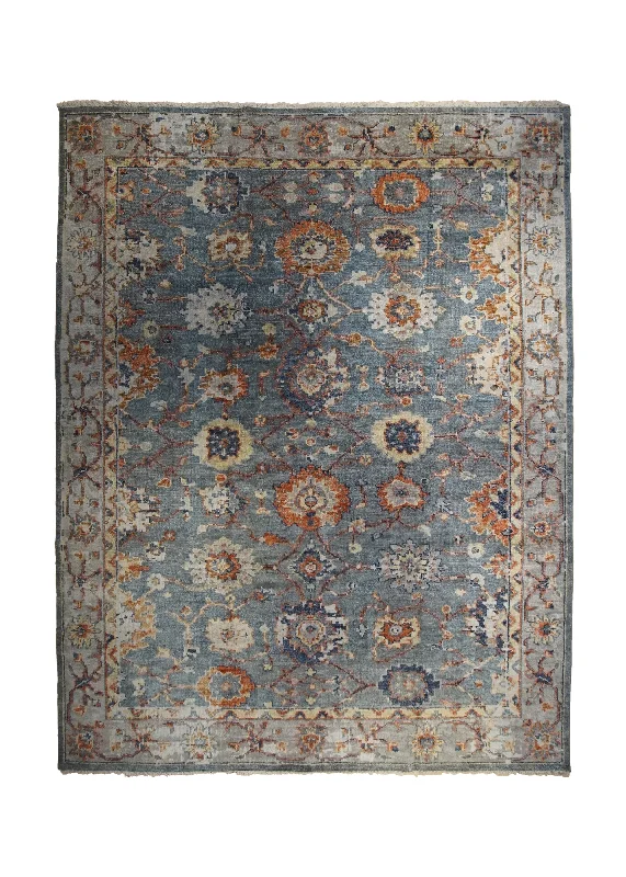 Oriental Rug Indian Handmade Area Transitional 9'0"x11'11" (9x12) Blue Floral Oushak Design #A33162