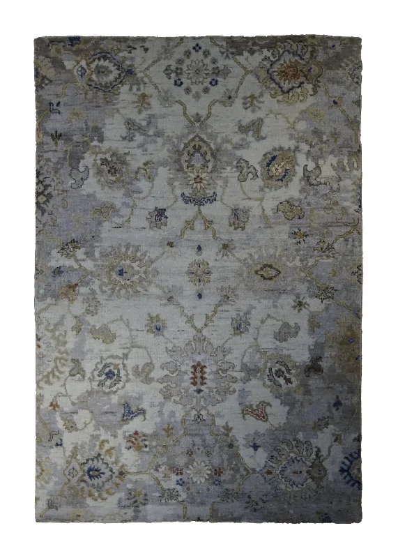 Oriental Rug Indian Handmade Area Transitional Neutral 3'11"x5'11" (4x6) Whites/Beige Gray Floral Oushak Design #A33180