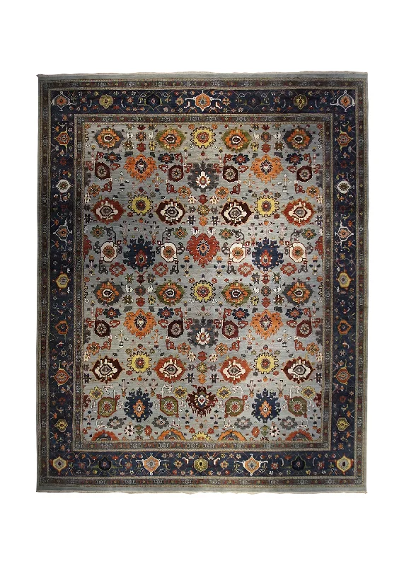 Oriental Rug Indian Handmade Area Transitional Tribal 12'0"x15'0" (12x15) Blue Floral Serapi Design #A33234