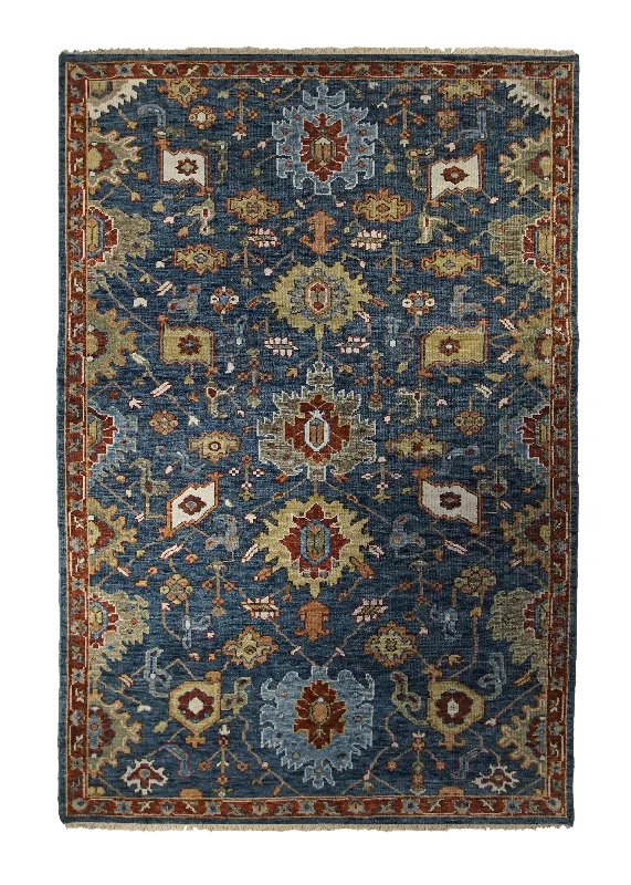 Oriental Rug Indian Handmade Area Transitional Tribal 5'11"x8'10" (6x9) Blue Red Geometric Oushak Design #A33172