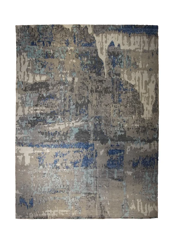 Oriental Rug Indian Handmade Area Modern 9'11"x13'10" (10x14) Gray Blue Abstract Splatter Design #A33491