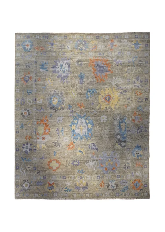 Oriental Rug Indian Handmade Area Transitional 12'0"x14'8" (12x15) Brown Multi-color Floral Oushak Design #A33148