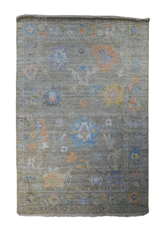 Oriental Rug Indian Handmade Area Transitional 4'0"x6'0" (4x6) Brown Multi-color Floral Oushak Design #A33164