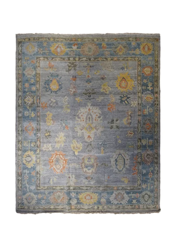 Oriental Rug Indian Handmade Area Transitional 8'1"x9'10" (8x10) Gray Blue Floral Oushak Design #A33166