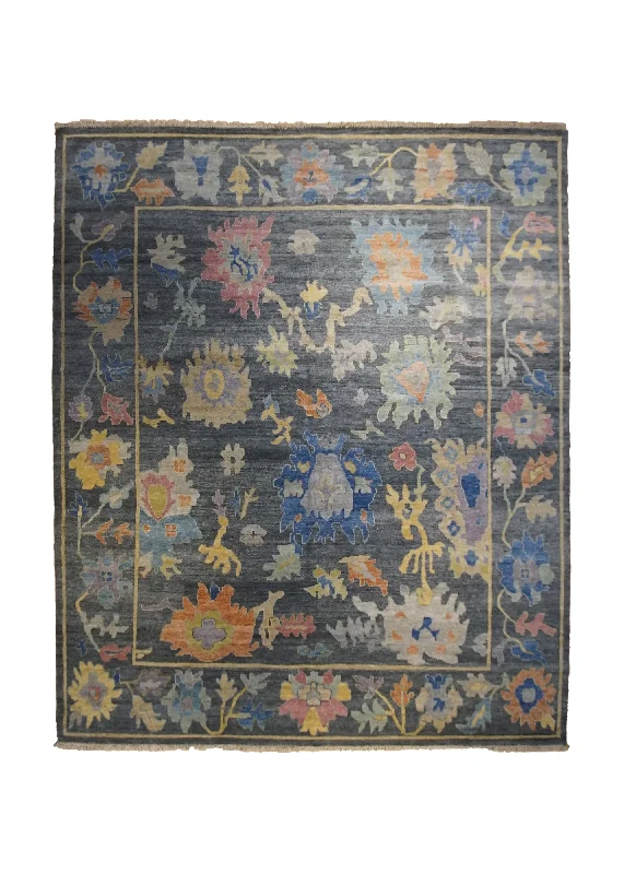 Oriental Rug Indian Handmade Area Transitional 8'2"x9'11" (8x10) Gray Multi-color Floral Oushak Design #A33329