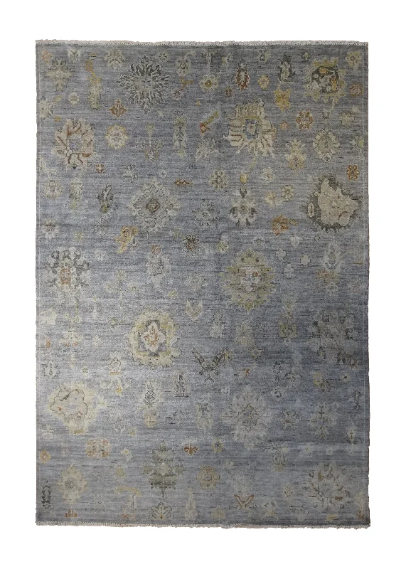 Oriental Rug Indian Handmade Area Transitional Neutral 6'0"x8'10" (6x9) Gray Yellow/Gold Floral Oushak Design #A33168