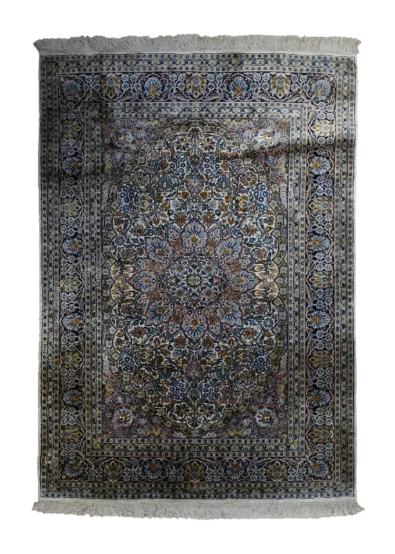 Oriental Rug Kashmiri Handmade Area Traditional 3'11"x6'1" (4x6) Whites/Beige Blue Pink Floral Design #A33323