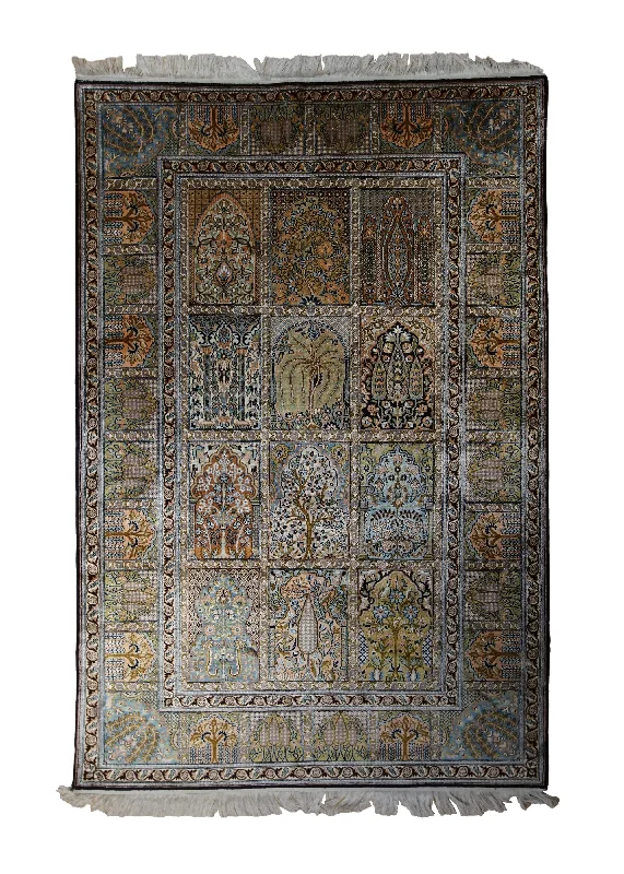 Oriental Rug Kashmiri Handmade Area Traditional 4'5"x6'10" (4x7) Multi-color Yellow/Gold Garden Design #A33325