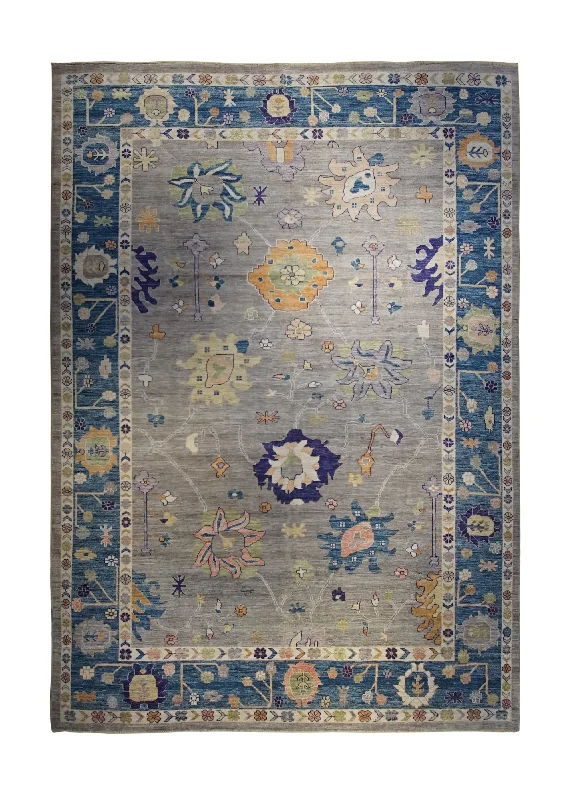 Oriental Rug Pakistani Handmade Area Transitional 10'1"x14'2" (10x14) Gray Blue Whites/Beige Oushak Geometric Design #A33476