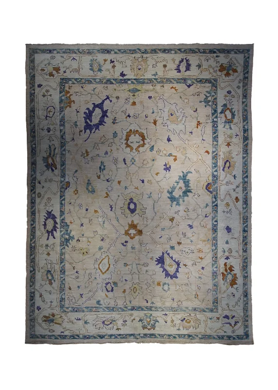 Oriental Rug Pakistani Handmade Area Transitional 9'9"x13'10" (10x14) Whites/Beige Blue Oushak Geometric Design #A33479