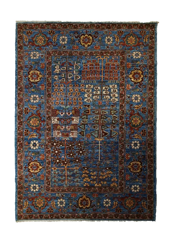 Oriental Rug Pakistani Handmade Area Transitional 4'3"x6'0" (4x6) Blue Red Tree of Life Geometric Design #A33213