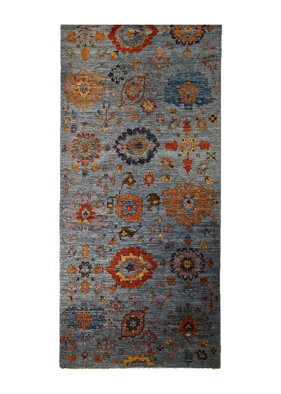 Oriental Rug Pakistani Handmade Area Transitional 5'0"x13'7" (5x14) Gray Red Ariana Floral Oushak Design #A33478