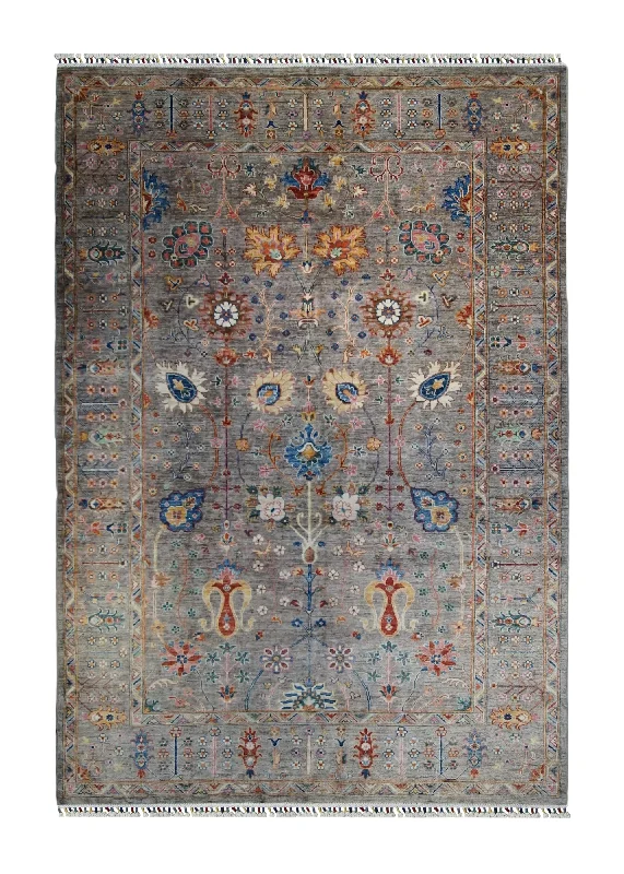 Oriental Rug Pakistani Handmade Area Transitional 5'8"x8'4" (6x8) Gray Blue Souzani Floral Oushak Design #A33127