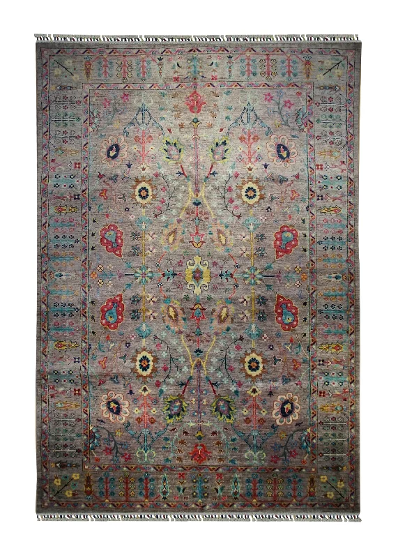 Oriental Rug Pakistani Handmade Area Transitional 6'7"x9'10" (7x10) Purple Souzani Floral Oushak Design #A33130