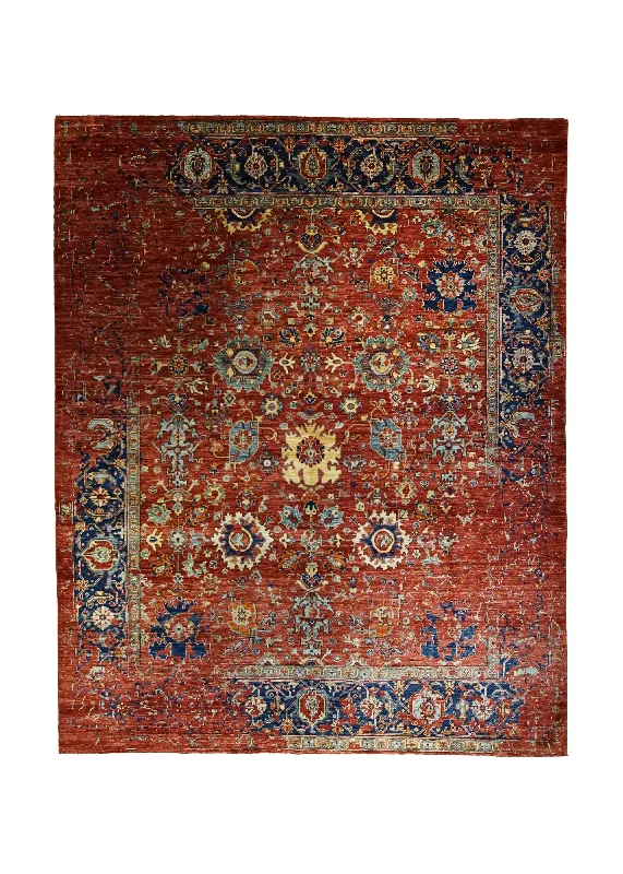 Oriental Rug Pakistani Handmade Area Transitional 7'10"x9'8" (8x10) Red Ariana Floral Erased Abstract Design #A33137