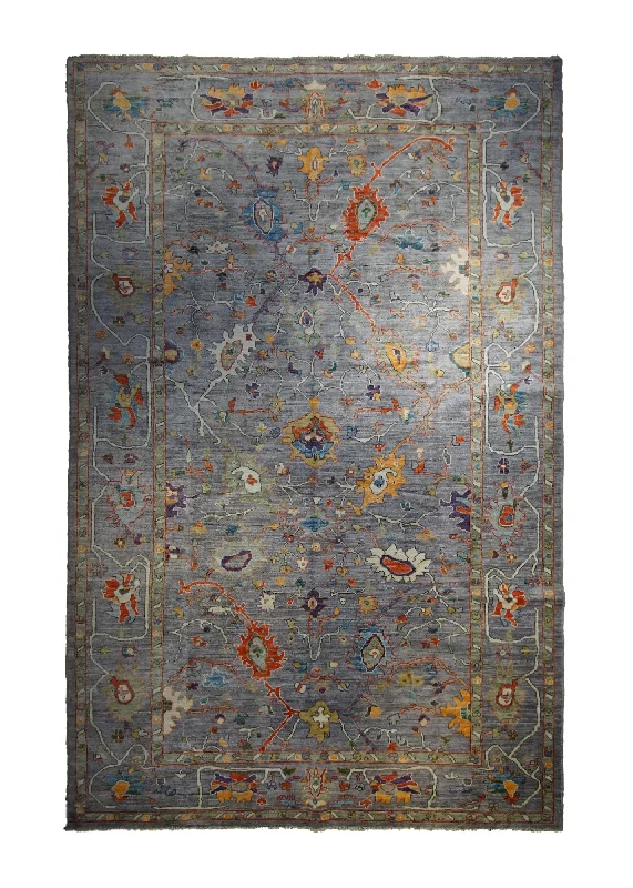 Oriental Rug Pakistani Handmade Area Transitional 8'1"x12'10" (8x13) Gray Blue Oushak Floral Design #A33547