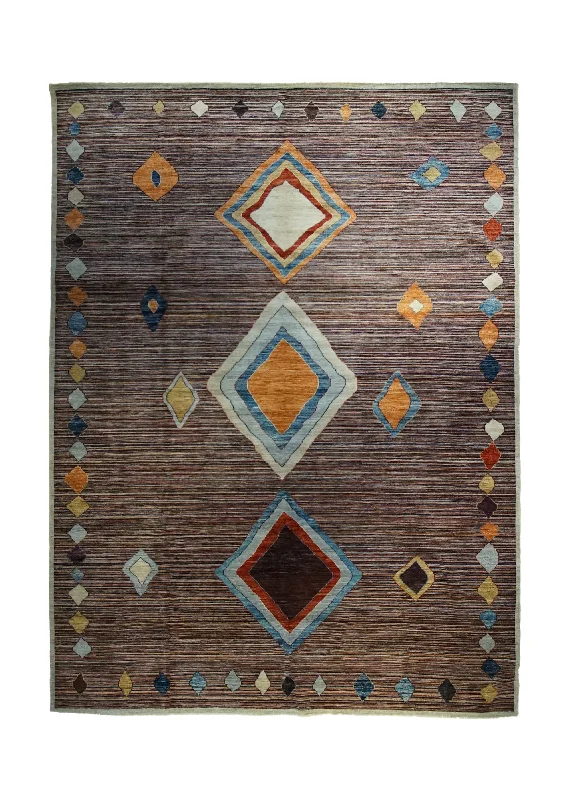 Oriental Rug Pakistani Handmade Area Transitional 8'8"x11'9" (9x12) Multi-color Red Gabbeh Stripes Design #A33477