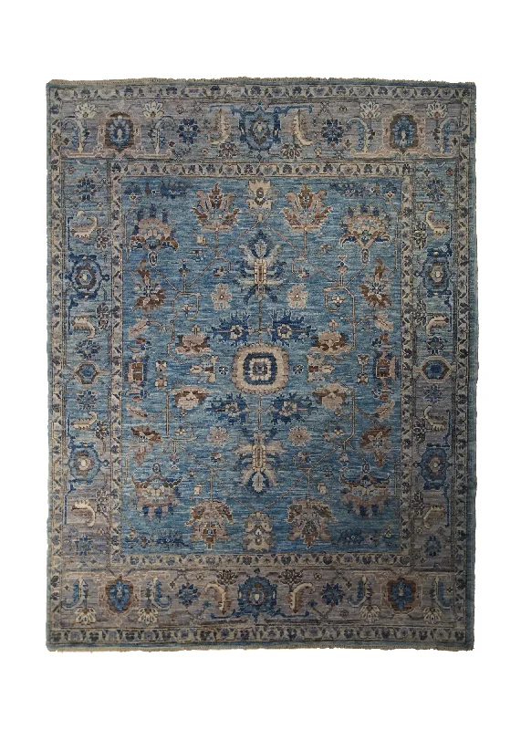 Oriental Rug Pakistani Handmade Area Transitional Neutral 5'0"x6'8" (5x7) Blue Gray Ariana Geometric Oushak Design #A33208