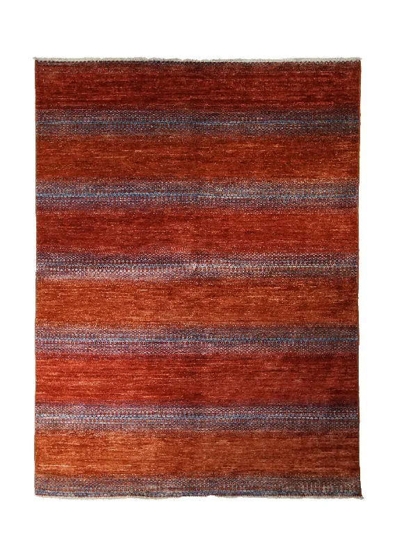 Oriental Rug Pakistani Handmade Area Transitional Tribal 4'11"x6'7" (5x7) Red Gabbeh Stripes Design #A33204