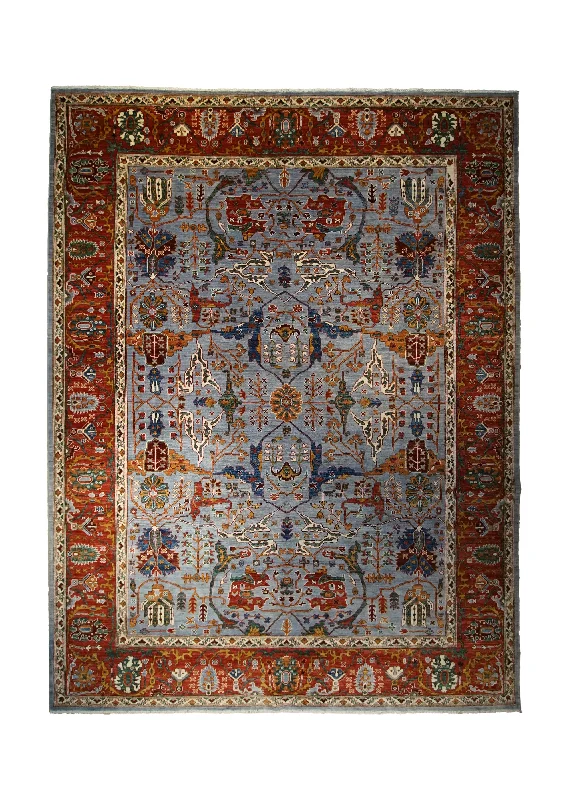 Oriental Rug Pakistani Handmade Area Transitional Tribal 9'1"x12'0" (9x12) Blue Red Bakhshayesh Geometric Design #A33488