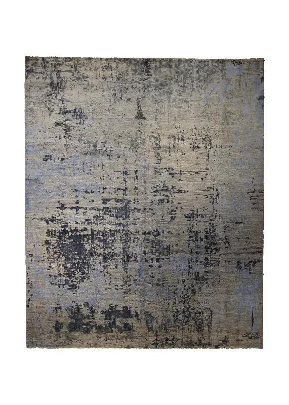 Oriental Rug Pakistani Handmade Area Modern Neutral 8'0"x9'11" (8x10) Gray Splatter Abstract Design #A33200