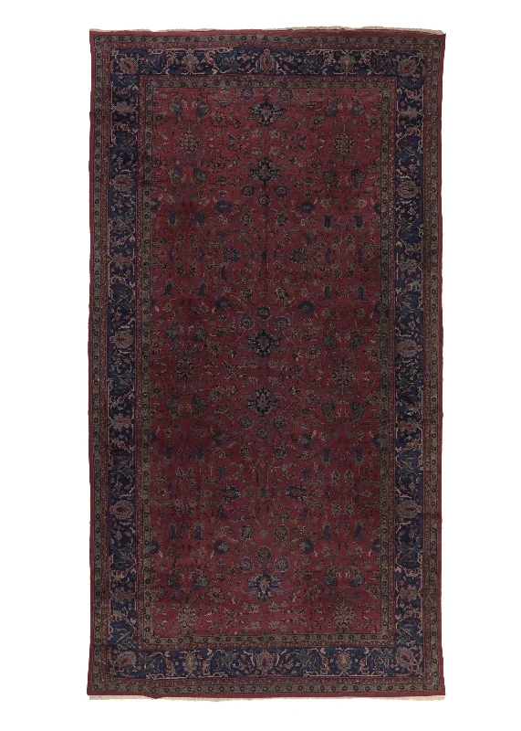 Oriental Rug Turkish Handmade Area Antique Traditional 11'10"x22'8" (12x23) Red Blue Floral Sarouk Design #36077