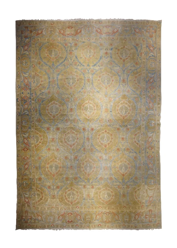 Oriental Rug Turkish Handmade Area Transitional 13'4"x17'0" (13x17) Blue Yellow/Gold Oushak Floral Design #A33195