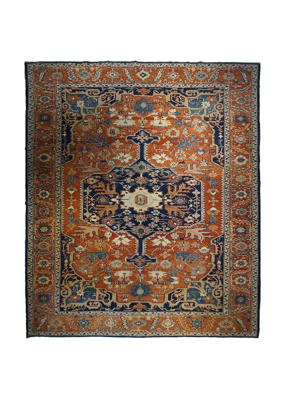 Oriental Rug Turkish Handmade Area Transitional Tribal 10'6"x12'3" (11x12) Red Blue Serapi Geometric Design #A33338