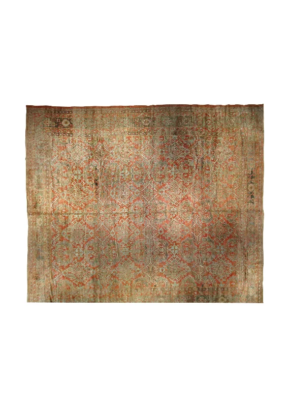 Oriental Rug Turkish Handmade Area Tribal Antique 15'9"x17'10" (16x18) Red Brown Green Oushak Geometric Design #A33223