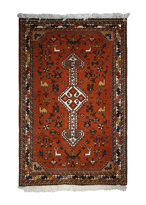 Persian Rug Abadeh Handmade Area Tribal 2'8"x4'0" (3x4) Red Geometric Animals Design #A33278