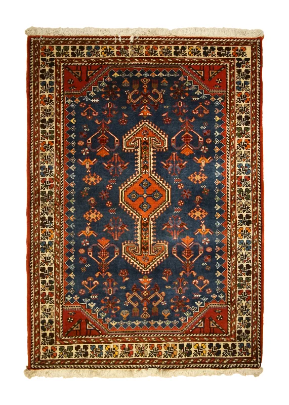 Persian Rug Abadeh Handmade Area Tribal 3'5"x4'11" (3x5) Blue Red Geometric Animals Design #A33286