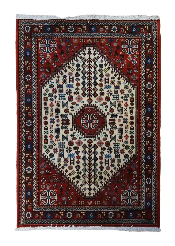 Persian Rug Abadeh Handmade Area Tribal 3'4"x4'10" (3x5) Whites/Beige Red Geometric Design #A33263