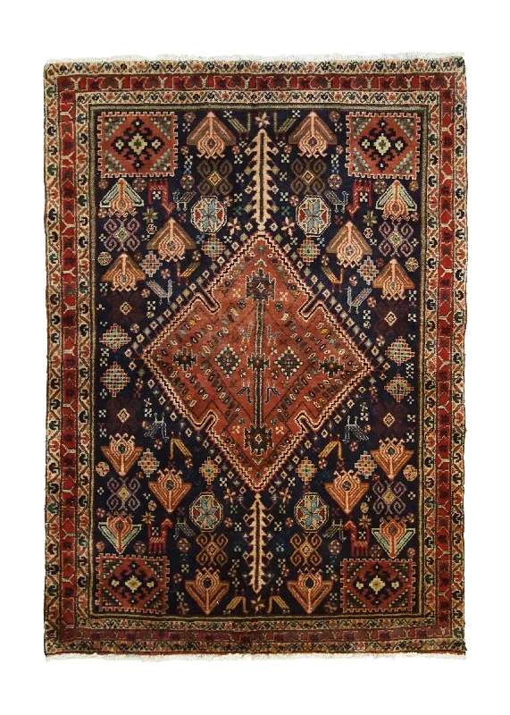 Persian Rug Abadeh Handmade Area Tribal 3'9"x5'6" (4x6) Blue Red Geometric Design #A33515