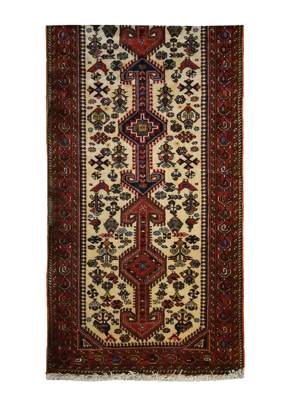 Persian Rug Abadeh Handmade Runner Tribal 2'7"x6'2" (3x6) Whites/Beige Red Geometric Animals Design #A33293