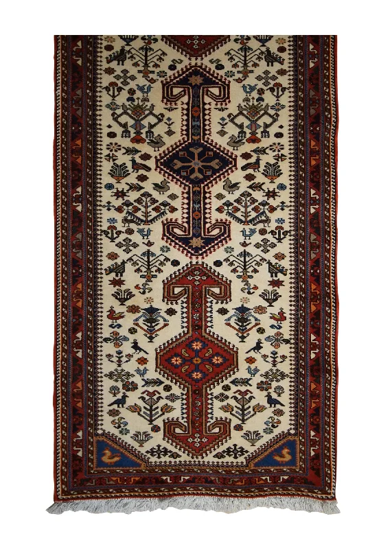 Persian Rug Abadeh Handmade Runner Tribal 2'8"x6'5" (3x6) Whites/Beige Red Geometric Animals Design #A33297