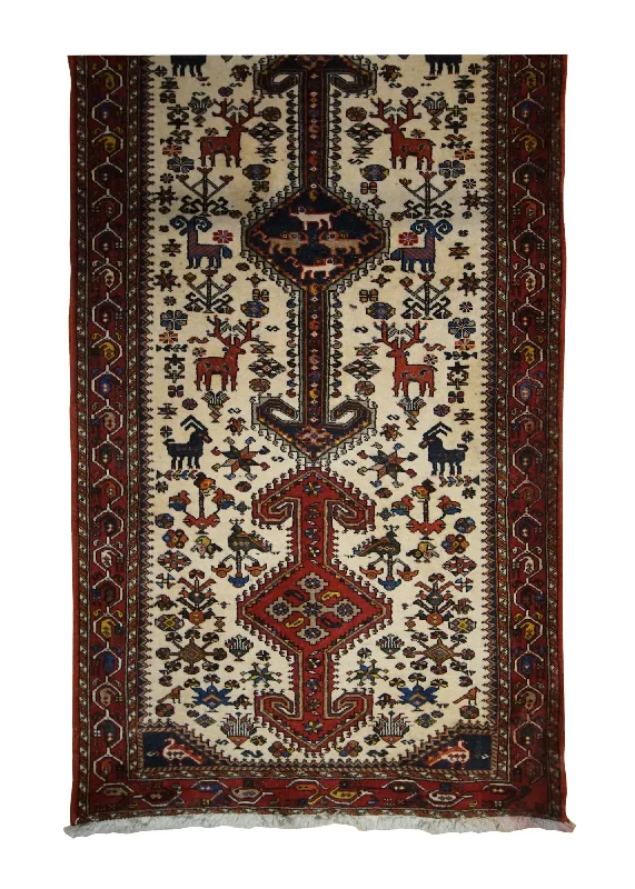 Persian Rug Abadeh Handmade Runner Tribal 2'9"x6'8" (3x7) Whites/Beige Red Geometric Animals Design #A33308