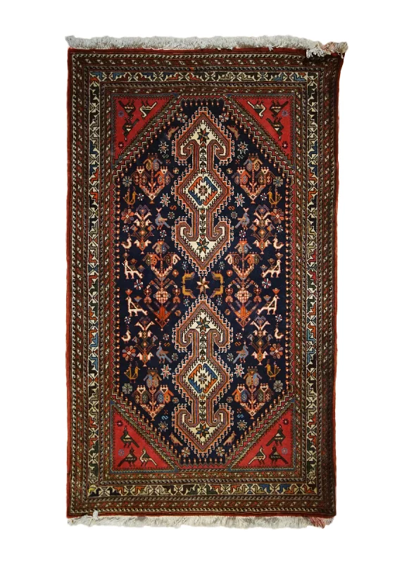 Persian Rug Abadeh Handmade Square Tribal 2'7"x4'3" (3x4) Blue Red Geometric Animals Design #A33285