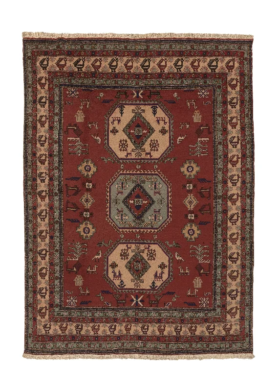 Persian Rug Ardabil Handmade Area Tribal 10'2"x14'0" (10x14) Red Whites/Beige Animals Geometric Design #28767