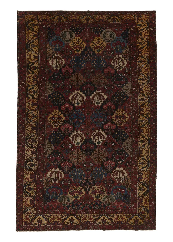 Persian Rug Bakhtiari Handmade Area Tribal 10'6"x17'0" (11x17) Red Yellow/Gold Garden Design #34525